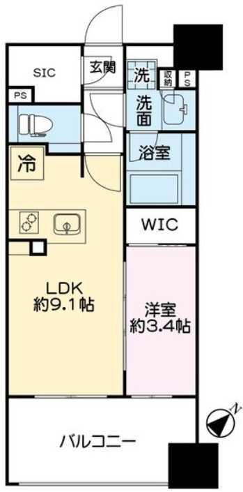 ネベル横浜関内(1LDK/2階)の間取り写真