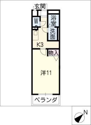 シャトーヴェール(1K/2階)の間取り写真