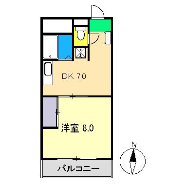 山中ハイツII(1DK/6階)の間取り写真
