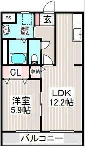 グランツE(1LDK/2階)の間取り写真