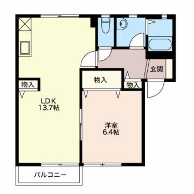 ウイングIIB(1LDK/1階)の間取り写真