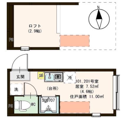 エスタディオ北千住(1K/2階)の間取り写真