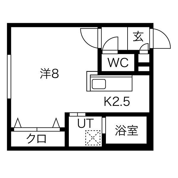 トラストコート北九条(1K/2階)の間取り写真