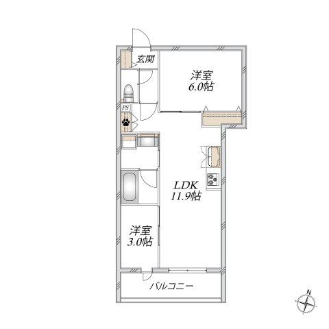 グランベルデ(2LDK/3階)の間取り写真