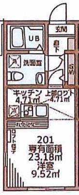 サウスLAGOON平楽(ワンルーム/2階)の間取り写真