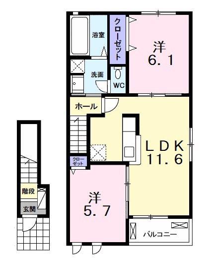 ミレーワ白金(2LDK/2階)の間取り写真