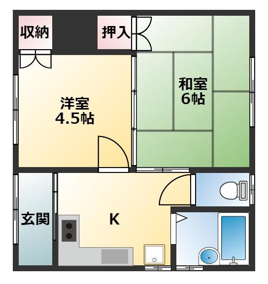 明美町ハイツ(2K/2階)の間取り写真