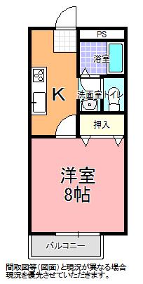 ミナミコーポ B棟(1K/2階)の間取り写真