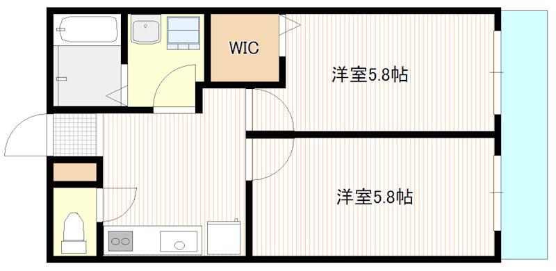 メゾンドルポ吉見園(2DK/1階)の間取り写真