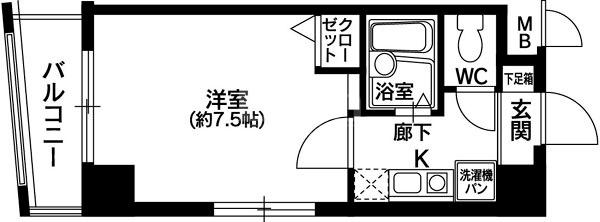 奈良屋グロリアス(1K/6階)の間取り写真