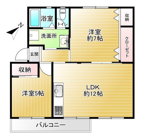 宮根団地7号棟(2LDK/2階)の間取り写真