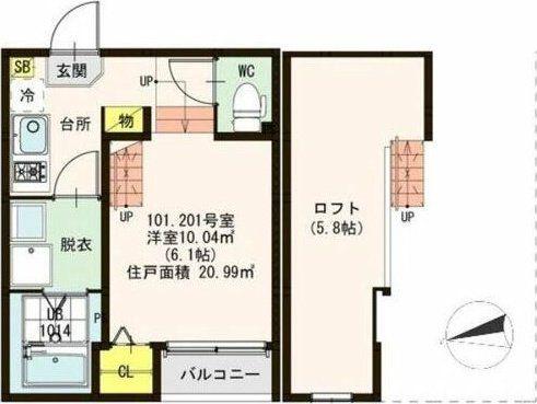 ハーモニーテラス山手町II(1K/1階)の間取り写真