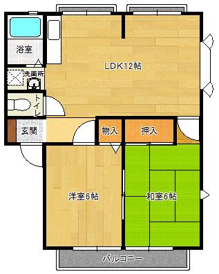 ユーハイツA棟(2LDK/1階)の間取り写真