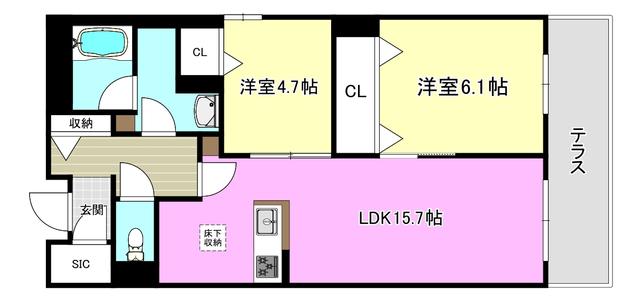 雅 シャーメゾン(2LDK/1階)の間取り写真