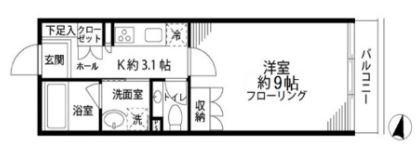 恩京アムールビル(1K/7階)の間取り写真