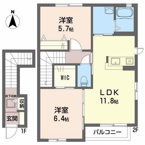 CASA MAI 月(2LDK/2階)の間取り写真