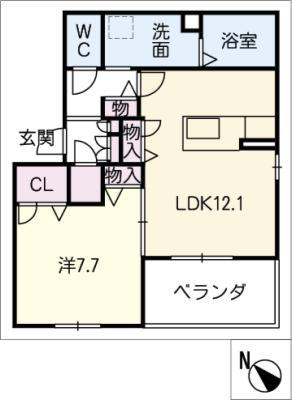 アジュール緒川(1LDK/3階)の間取り写真