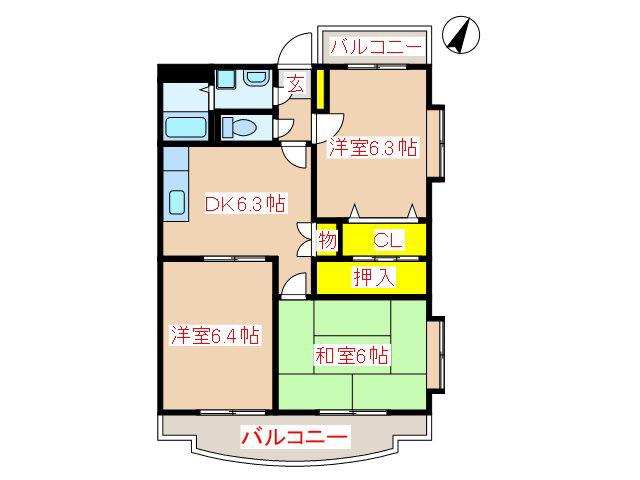 フルールM(3DK/3階)の間取り写真