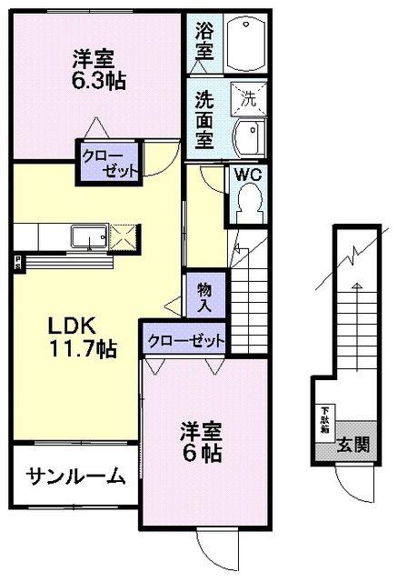 アンソレイエ・ノール(2LDK/2階)の間取り写真
