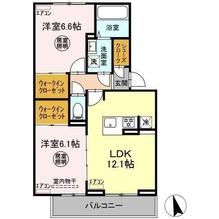 アルメリア A棟(2LDK/2階)の間取り写真