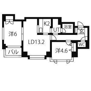 SKグレース(2LDK/6階)の間取り写真