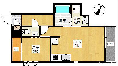 GRANDTIC PARK SIDE 大橋(1LDK/1階)の間取り写真