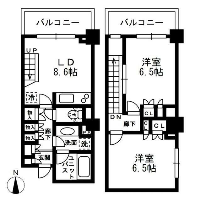 レジディア中落合C棟 部屋番号502(2DK/5階)の間取り写真