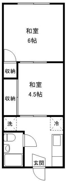 朝日ハイツ2号館(2K/1階)の間取り写真