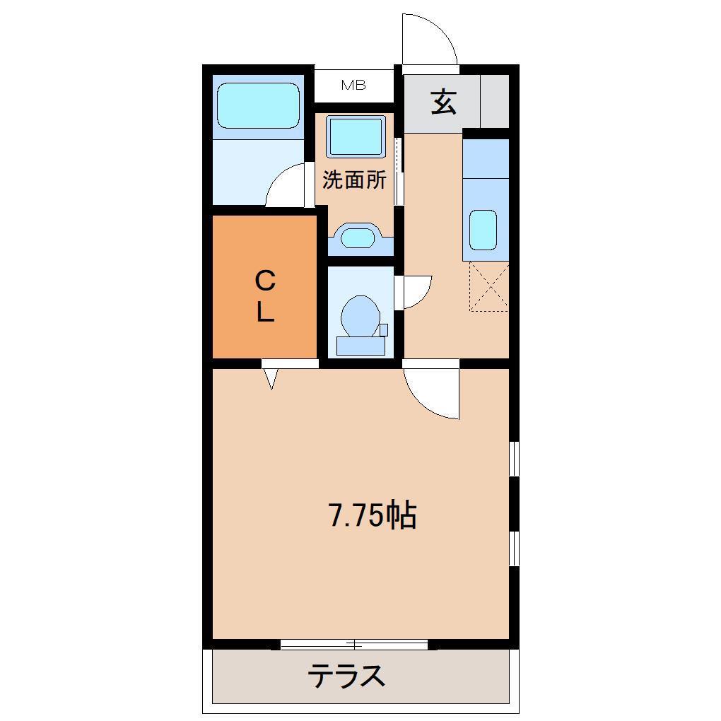SERENE PLACE田尻(1K/1階)の間取り写真