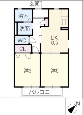 ボヌール(2DK/1階)の間取り写真