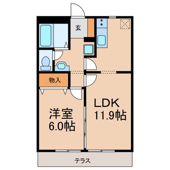 サンライズ三橋2(1LDK/1階)の間取り写真