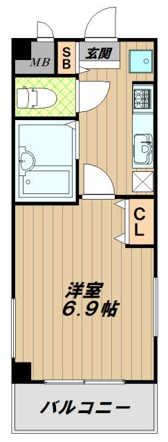 パラドール魚住2(1K/3階)の間取り写真