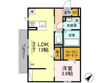 セレーノ別宮(1LDK/2階)の間取り写真