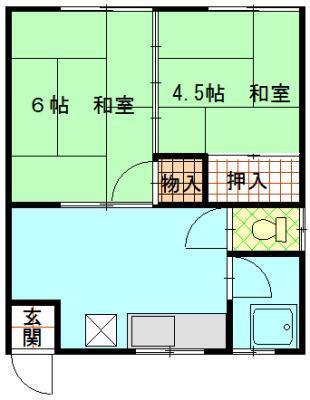 パークハイツ外旭川(2DK/1階)の間取り写真