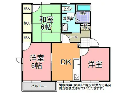 ペアタウン平須 A棟(3DK/2階)の間取り写真
