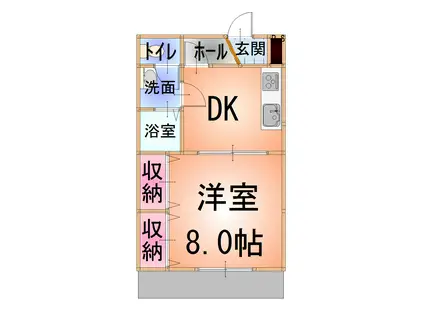 京成本線 東成田駅 徒歩79分 2階建 築21年(1DK/2階)の間取り写真