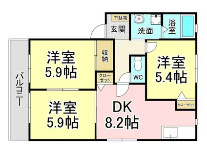 クエストヒル陣原(3DK/1階)の間取り写真