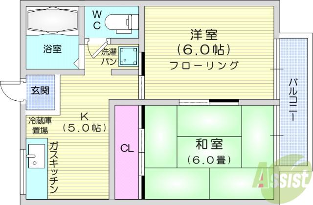 コーポアンデルセンⅠ(2DK/2階)の間取り写真