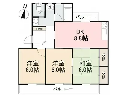 伏石第2ハイツ(3DK/3階)の間取り写真