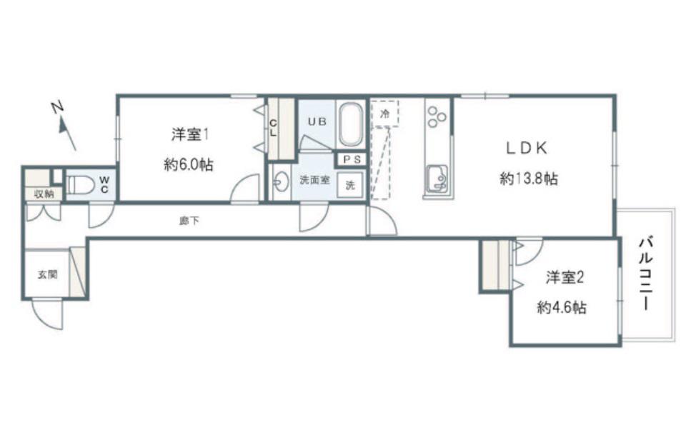 グルーブ明石大蔵(2LDK/2階)の間取り写真