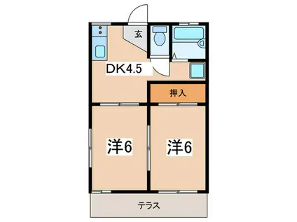 Kハイツ(2DK/1階)の間取り写真