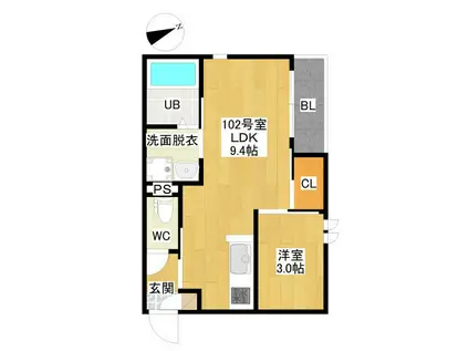 GRANDTIC西野並(1LDK/1階)の間取り写真