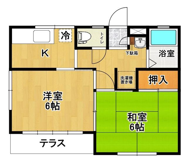 第二クニマコーポ(2K/1階)の間取り写真