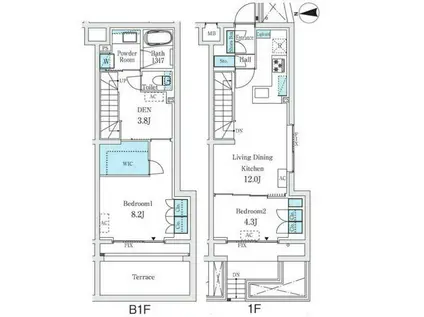 STANDZ柿の木坂(2LDK/1階)の間取り写真