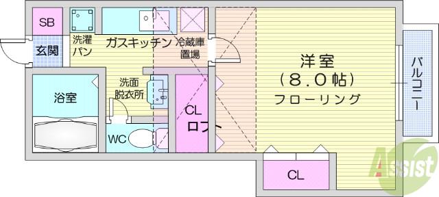 ガルテン山王 伍番館(1K/2階)の間取り写真