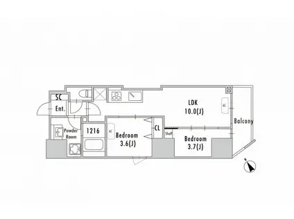 GRAN PASEO 蔵前II(2LDK/12階)の間取り写真