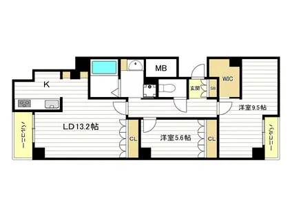 アステリオ北堀江ザメトロタワー(2LDK/21階)の間取り写真
