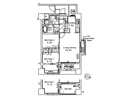 パークアクシス三宿(2LDK/4階)の間取り写真