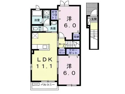 コットン ヴィラ・ノースI(2LDK/2階)の間取り写真