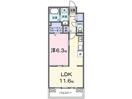 ロイヤル長伏(1LDK/3階)の間取り写真